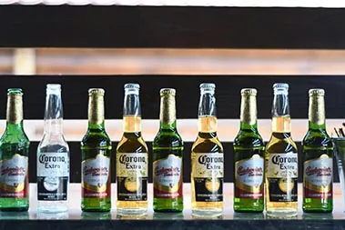glass beer bottles with different colors