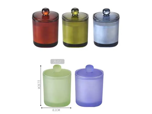 8オンス（250ml）カラースクエアガラスキャンドルジャー（蓋付き