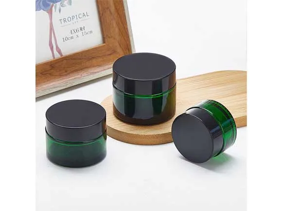 Wholesale Green Glass Cosmetic Jars with Caps