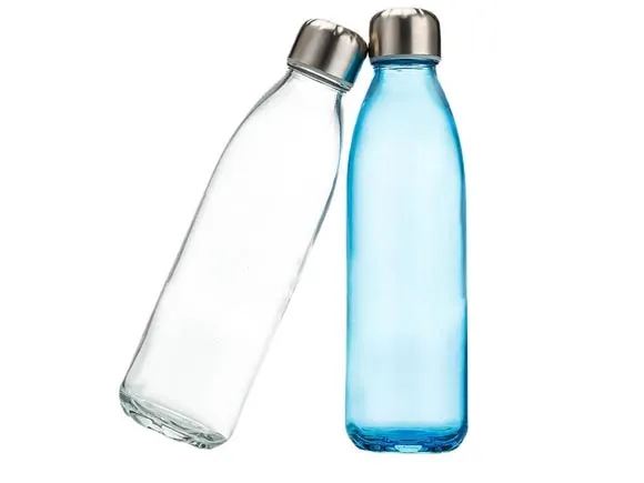 650ml Clear Blue Glass Sparkling Water Bottle Wholesale With Lids