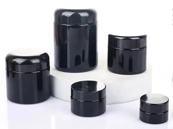 5ml-1L Black Dark UV Violet Glass Weed Cannabis Stash Jars Wholesale With CR Lids