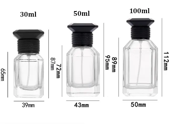 30ml 50ml 100ml Glass Perfume Bottles Wholesale With Black Lids Size