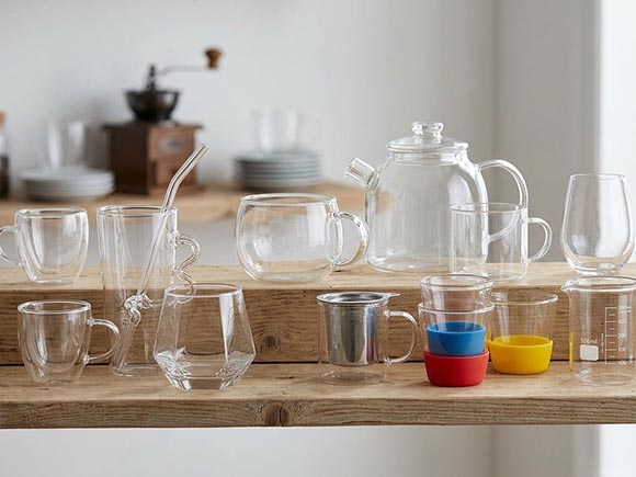 different shapes of borosilicate glass cups