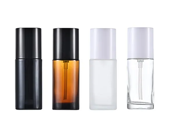 Clear Black Amber Frosted Glass Pump Cosmetic Bottles Wholesale