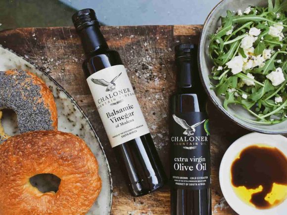 Olive oil in glass bottle