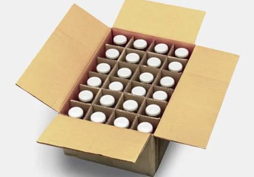 glass bottles in cardboard grid packaging